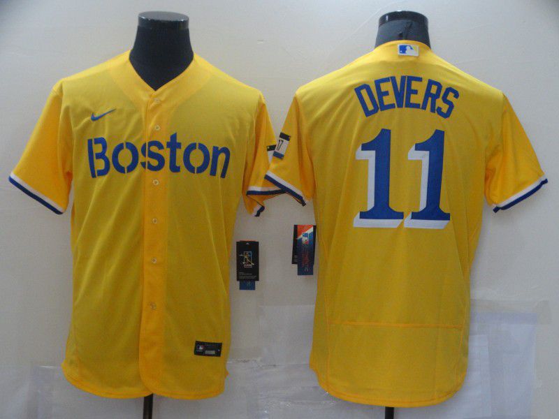 Men Boston Red Sox #11 Devers Yellow Elite 2021 Nike MLB Jerseys